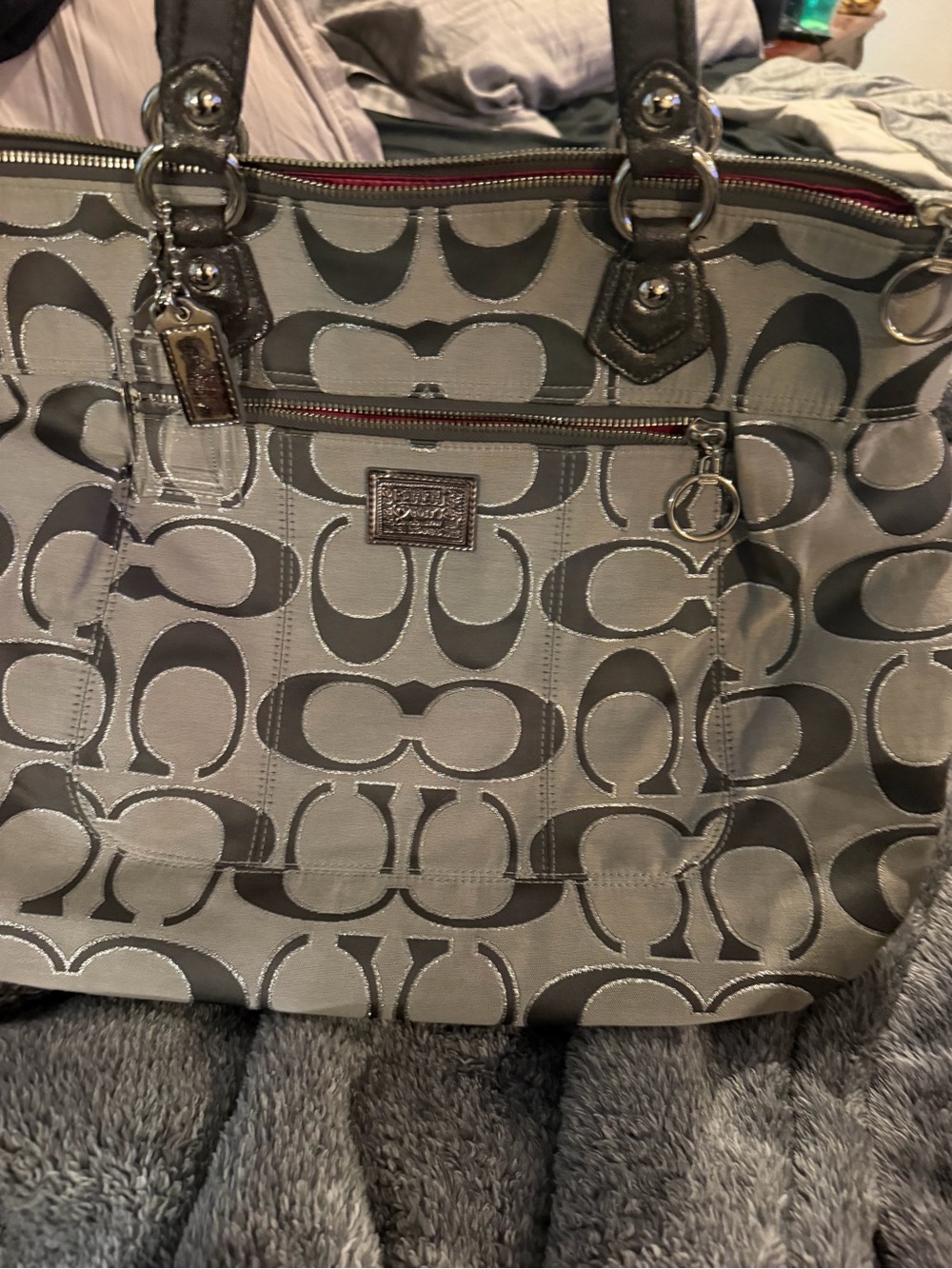 Coach Signature Tote in Silver and Gray